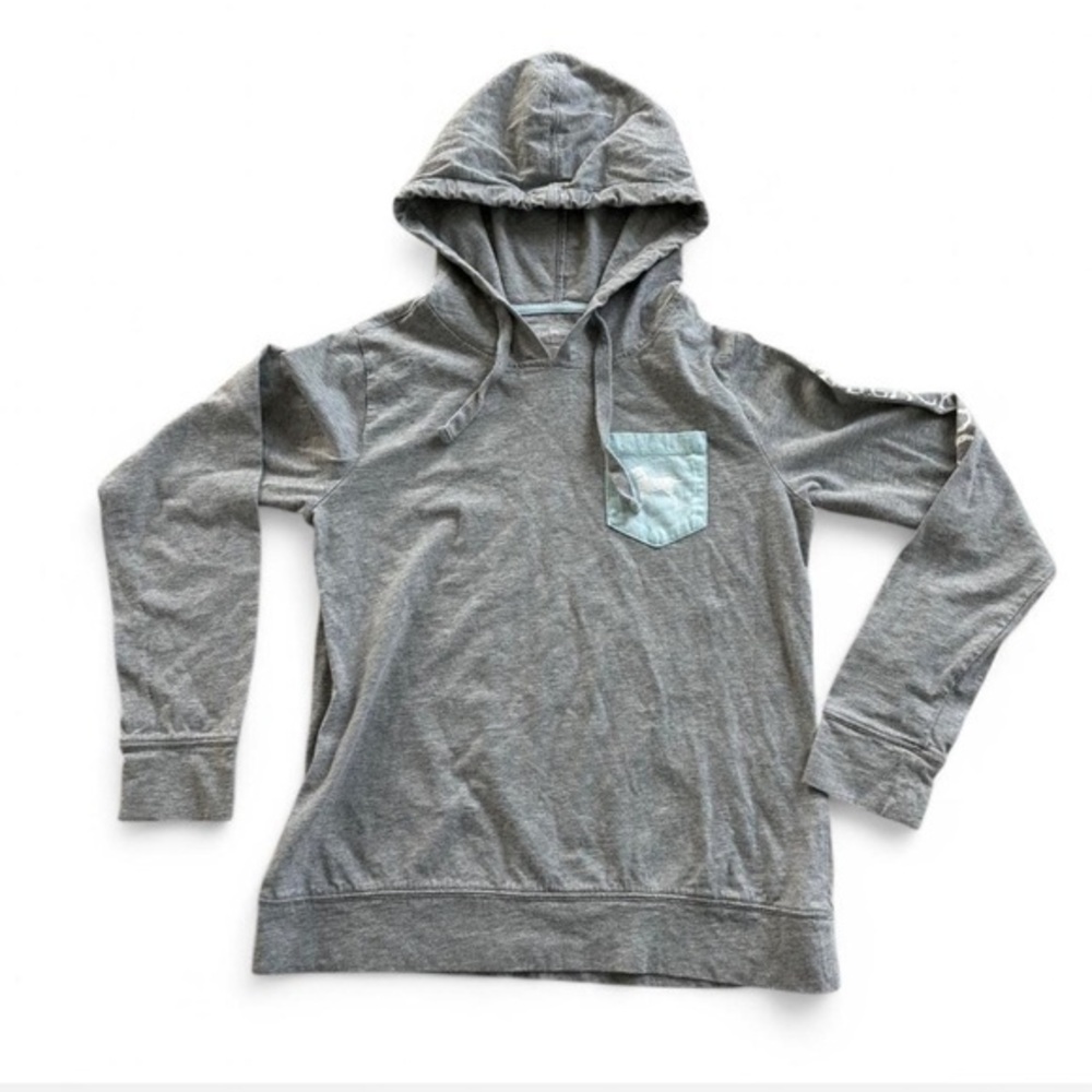 The‎ Black Dog Womens Small Pullover Hoodie Grey/ gray Blue Pocket Logo Sleeve